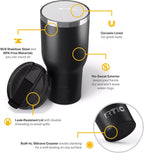 RTIC 40oz Essential Tumbler with Lid, Insulated, Stainless Steel, Metal, Double Wall Vacuum-Insulation, Ceramic Lined, Travel Cup for Iced Coffee, Tea, Hot and Cold Drink, Black