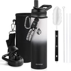 Insulated Water Bottle 24oz, Triple Wall Vacuum Stainless Steel (Cold for 48 Hrs, Hot for 24Hrs), Leak Proof & Non-BPA, 24oz Hydro Water Flask with Paracord Handle & Straw Spout Lids