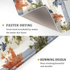 Autumn Colorful Maple Leaves Dish Drying Mat for Kitchen Counter,Blue and White Stripe Drying Mat 18 x 24 Inch with Absorbent Reversible Microfiber Dish Drying Pad Dish Rack Drainer Mat for Coffee Bar