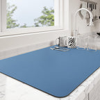 Dish Drying Mat for Kitchen Counter | Coffee Bar Mat for Countertops | Heat Resistant Drainer Mat with Non-slip Rubber Backed | Hide Stain Kitchen Absorbent Draining Mat | Blue 18"x24"