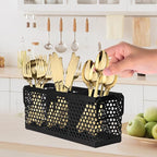 Kitchen Utensil Holder with 3Compartments Metal Mesh Silverware Caddy Organizer with Sturdy iron Base for Kitchen Countertop，White Cooking Utensil Crock
