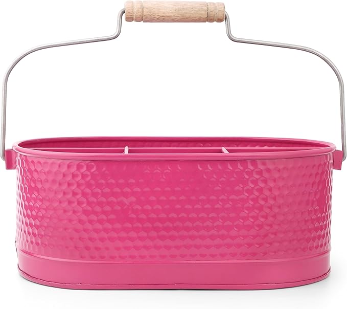 Alpha Living Home Silverware Organizer - Metal Kitchen Drawer & Utensil Organizer, Drawer Organizer for Forks, Knives, Multipurpose Kitchen Organizers and Storage Solution (Pink)