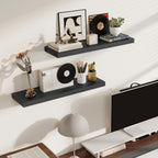 Fun Memories Rustic Floating Shelves for Home Decor, 8 Inch Deep Floating Shelf, Solid Wood Floating Wall Shelves 30 Inch Long, Deep Wall Shelves for Bathroom, Living Room, Black Finsh, Set of 2