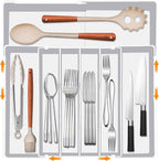 Homecor Silverware Drawer Organizer - Expandable Drawer Organizer for Kitchen, Utensil Holder BPA Free Flatware and Cutlery Tray for Spoons Forks Knives, Plastic Kitchen Organizer and Storage, White