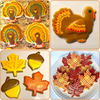 Thanksgiving Cookie Cutters Set 5PCS, Food-grade Stainless Steel Turkey Pumpkin Pine Cones Maple Leaf Fall Cookie Cutters Shapes, Sturdy Metal Biscuit Cutters for Home Holiday Family Baking