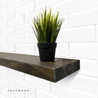 URBANDI, Rustic Floating Shelves, Set of 2, Hidden Bracket, Solid Wood, Heavy Duty, Wall Mounted Shelves, (Dark Brown, 12Wx12D)