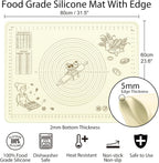 Silicone Baking Mat 32" x 24", Extra Thick Silicone Pastry Mat with Measurements and Edge Heightening, Non-stick Food Grade Dough Rolling Matfor for Pastry, Bread, Cookies, Pizza, Fondant, Pasta