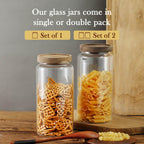Labina Glass Storage Container Airtight Food Jars Kitchen Canister with Wood Lids, 40 Oz Wide Mouth Pantry Organization Glass Jar for Flour, Sugar, Cookie, Spagetti, Nuts and Candy (2 Pack)