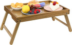 VaeFae Acacia Bed Table Tray, Wooden Breakfast Tray with Folding Legs, Bed Tray for Eating and Laptop, Eating Trays for Bedroom, (2 Pack)