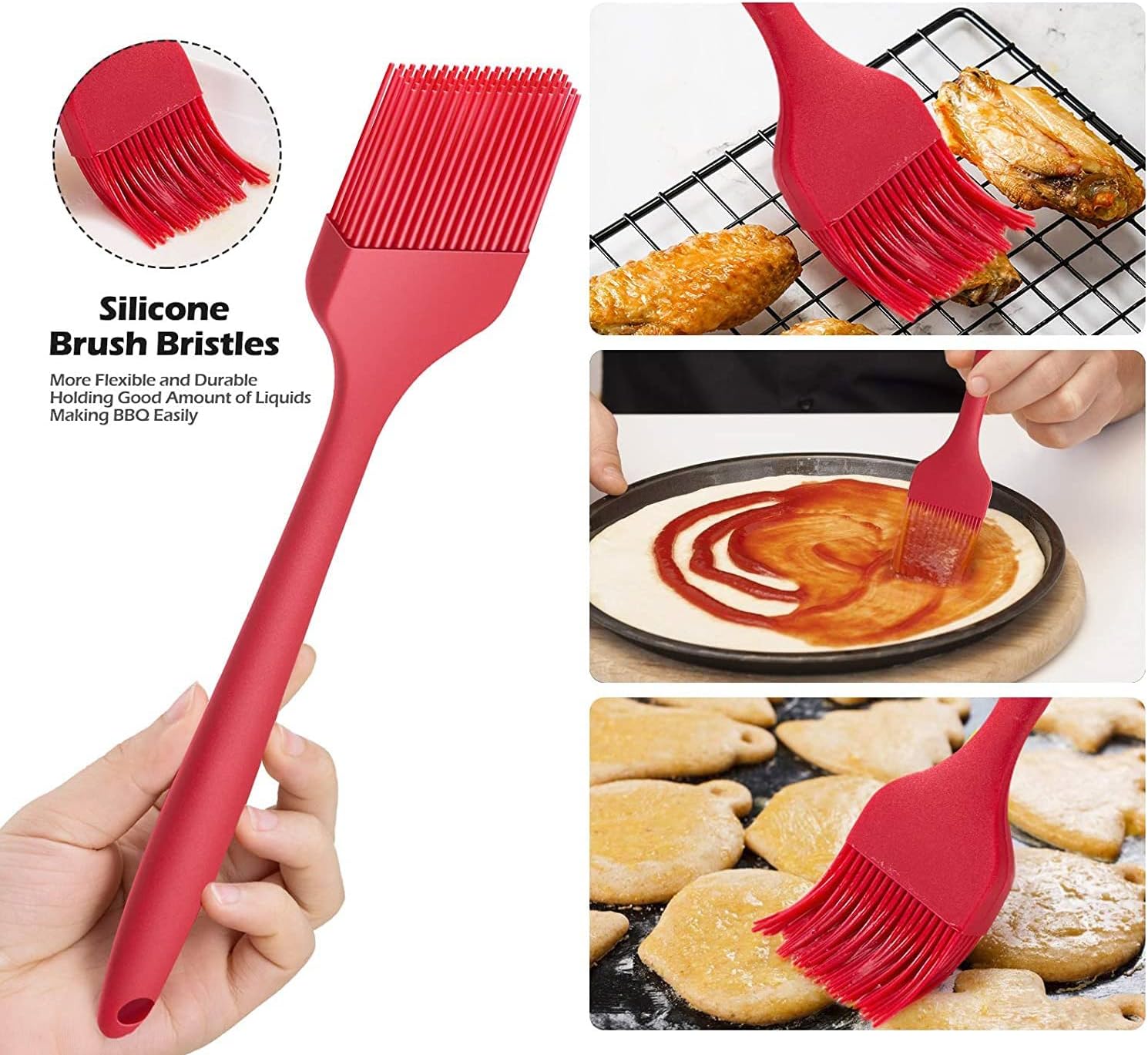 10" Silicone Pastry Basting BIG SIZE Brushes Heat Resistant BPA Free for BBQ Grill Barbecue & Kitchen Baking Cooking Marinating Oil Brushes Soft Bristles Long Handle (3, 10 Inches)
