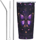 Butterfly Tumbler with Lid and Straw 20oz Coffee Tumblers Leakproof Stainless Steel Travel Mug Vacuum Insulated Cup for Iced and Hot