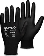 KAYGO Safety Work Gloves PU Coated, 60 Pairs KG11PB Seamless Knit Glove for Men and Women, with Smooth Grip on Palm and Fingers, Ideal for General Duty Work (X-Large, Black)