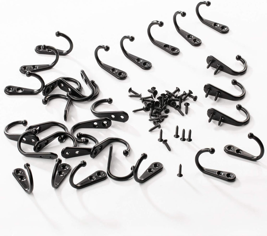 Yangbaga 30Pcs Wall Hooks for Hanging-Large Metal Coat Hooks with 60 Pieces Screws,Black Heavy Duty Wall Mounted Hook for Door Hook,Purse,Towel, Key, Robe, Coats, Scarf, Bag, Cap, Coffee Mugs