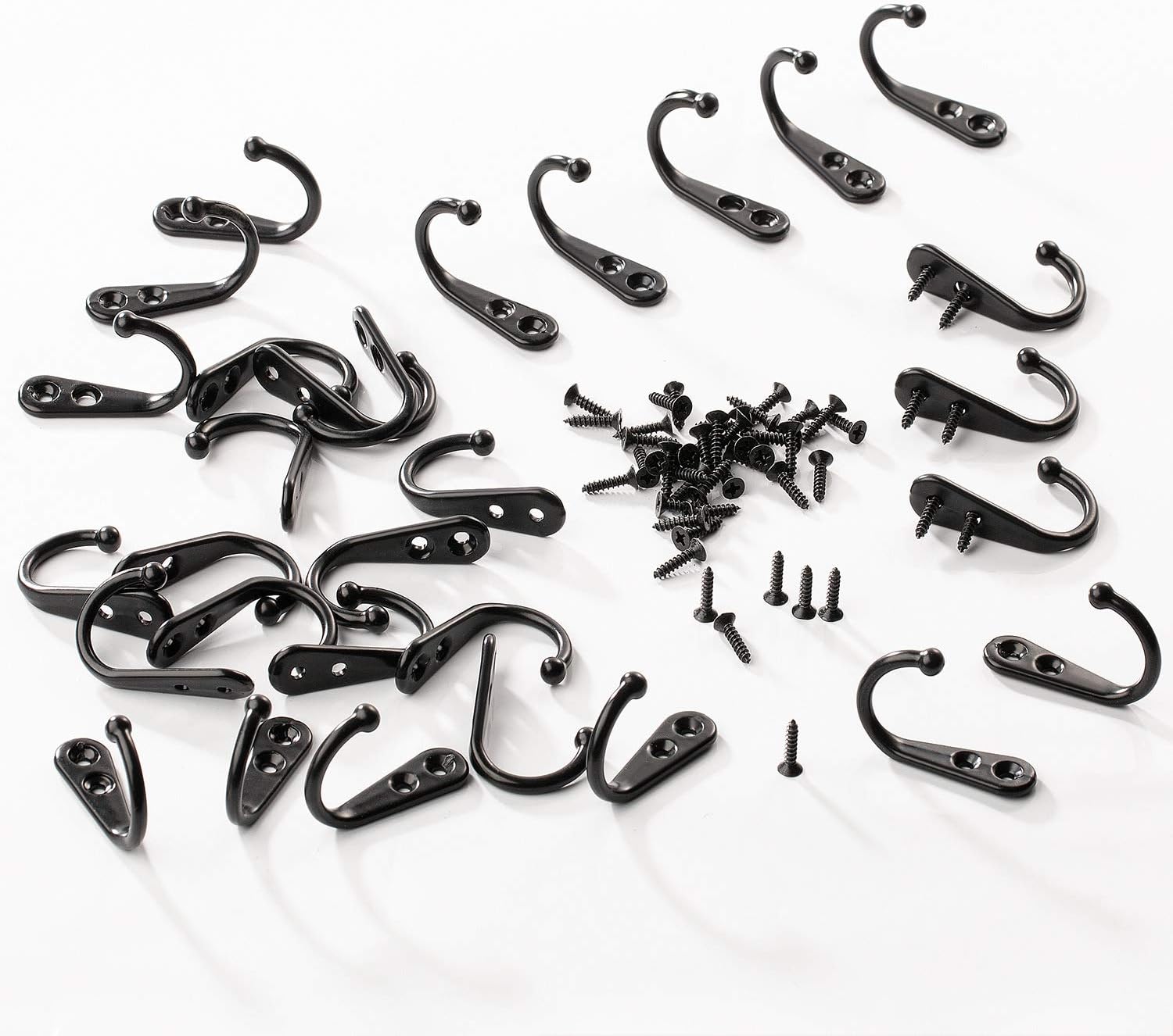 Yangbaga 30Pcs Wall Hooks for Hanging-Large Metal Coat Hooks with 60 Pieces Screws,Black Heavy Duty Wall Mounted Hook for Door Hook,Purse,Towel, Key, Robe, Coats, Scarf, Bag, Cap, Coffee Mugs