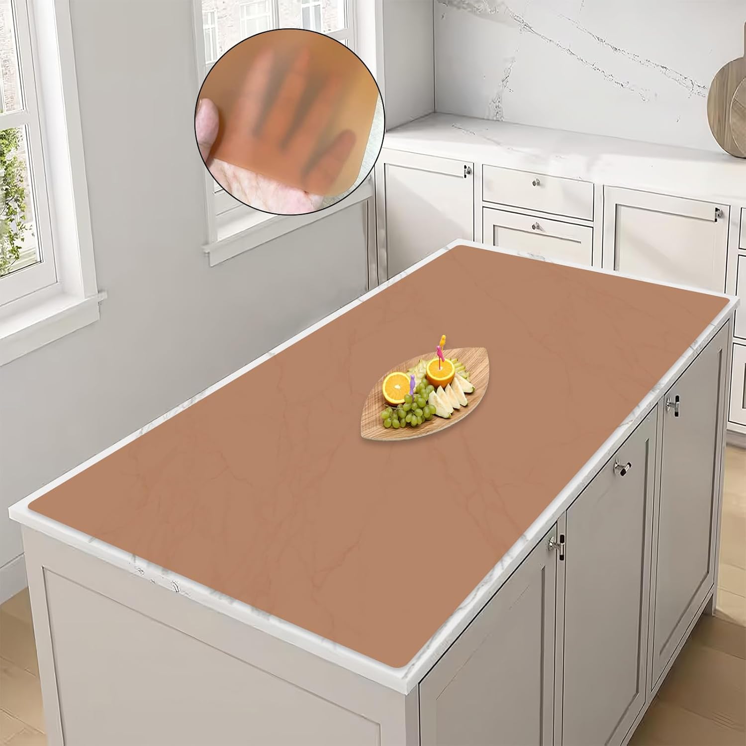 47.2''x23.6''(120cmx60cm) Large Silicone Mat for Kitchen Counter, Non-Slip Heat Resistant Countertop Protector, Waterproof Silicone Craft Mat for Kitchen Island, Translucent Brown