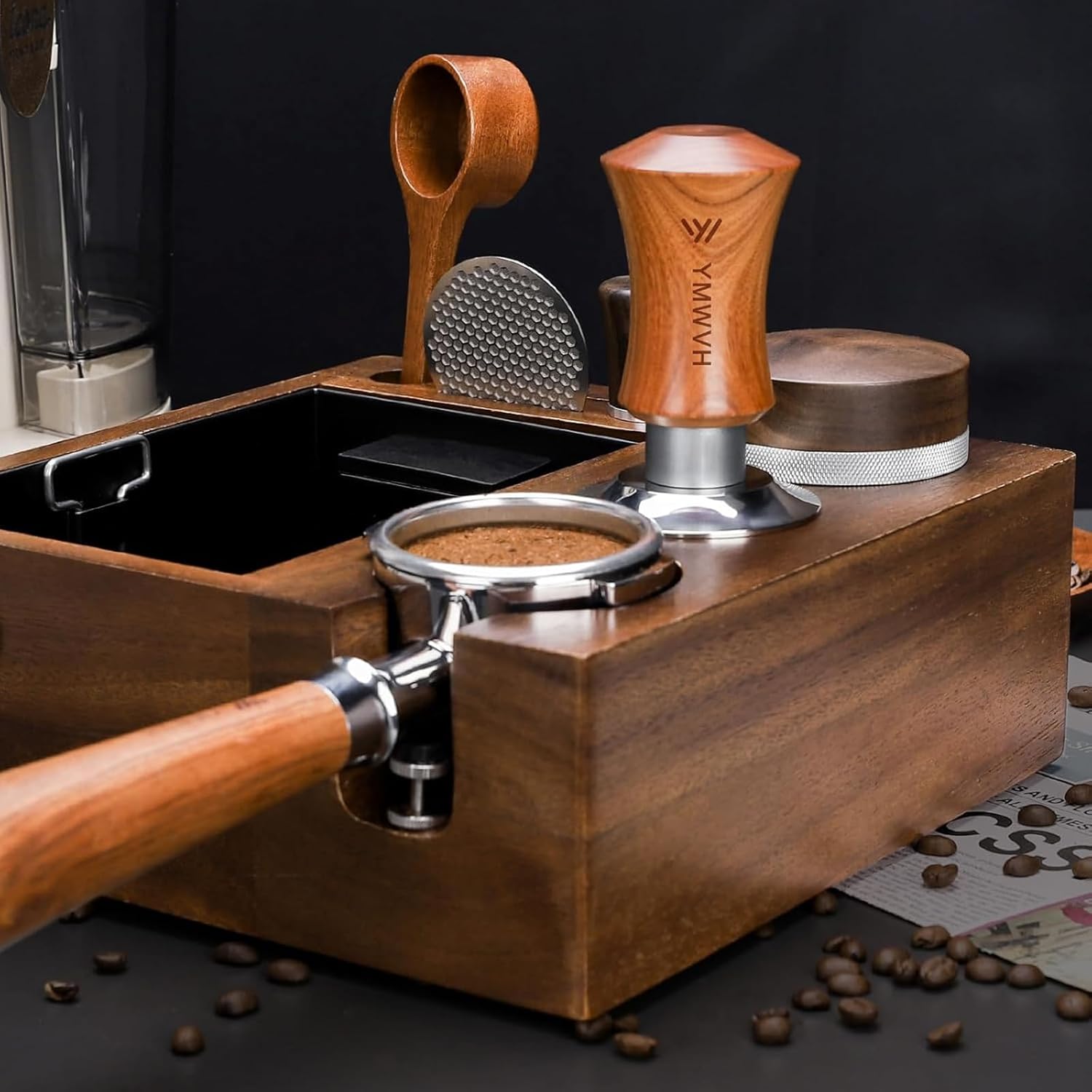 V5 Espresso Tamper, 53.3MM 2 Spring-Loaded Calibrated Tamper with Stainless Steel Ripple Base, Walnut Wooden-Handle Tamper Compatible with Breville 54mm Portafilter