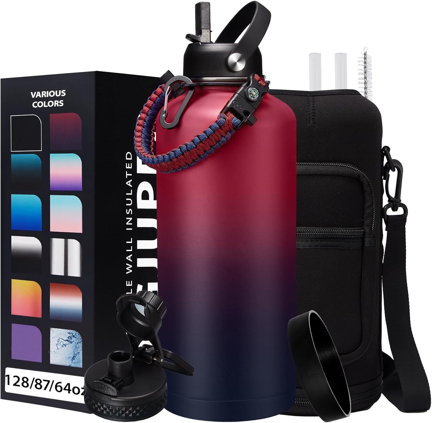 87 oz Insulated Water Bottle with Straw - Stainless Steel Sports Water Bottle, Double Wall Thermo Mug, Leak-Proof, 48h Cold-24h Hot, BPA Free, Rose Purple Gradient, Outdoor Activities