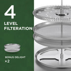 French Press Coffee Maker - 21 Ounce / 600ML, Stainless Steel & Heat-Resistant Borosilicate Glass - Ideal for Cold Brew, Espresso, 4-Filter System