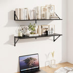 Heimlove Black Deep Floating Shelves for Wall, 32W x 8D Wood Wall Shelves Set of 2, Wide Floating Bookshelf for Living Room, Kitchen, Office, Bedroom and Decor Storage, with Metal Bracket - Black
