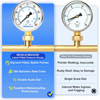 MEANLIN MEASURE 0~160Psi Stainless Steel 1/4" NPT 2.5" FACE DIAL Liquid Filled Pressure Gauge WOG Water Oil Air Lower Mount, with 1/2" NPT and 3/8" NPT Hex Bushing