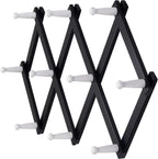 Dseap Accordian Wall Hanger: 16” High Wooden Wall Expandable Coat Rack, Hat Rack Holder, Accordion Hook for Baseball Caps, Coats, Mugs, 10 Peg Hooks, Black & White