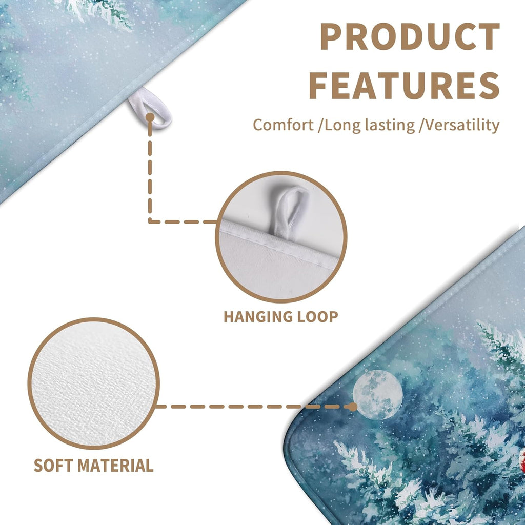 Winter Blue Snowman Dish Drying Mat Christmas Pine Tree Large Kitchen Mats Dish Drying Pad Xmas Absorbent Dish Dryer Mat for Kitchen Countertops Microfiber Drainer Pad Dish Drying Mats (18x24 in)