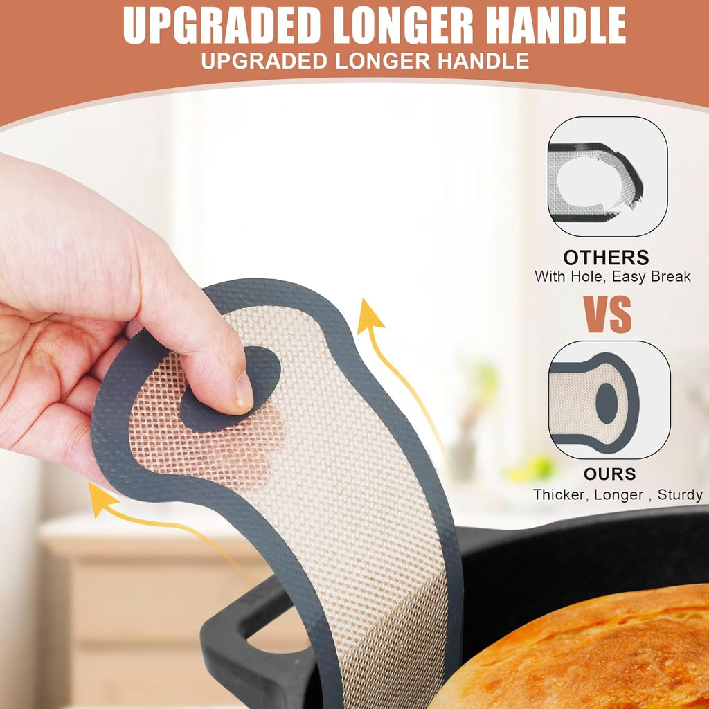 Sourdough Silicone Bread Sling, Non-Stick & Easy Clean Dutch Oven Baking Mat with Longer Handles, Silicone Baking Sling to Transfer SourDough Easily, Reusable Bread Mat Set with Storage Bracelet