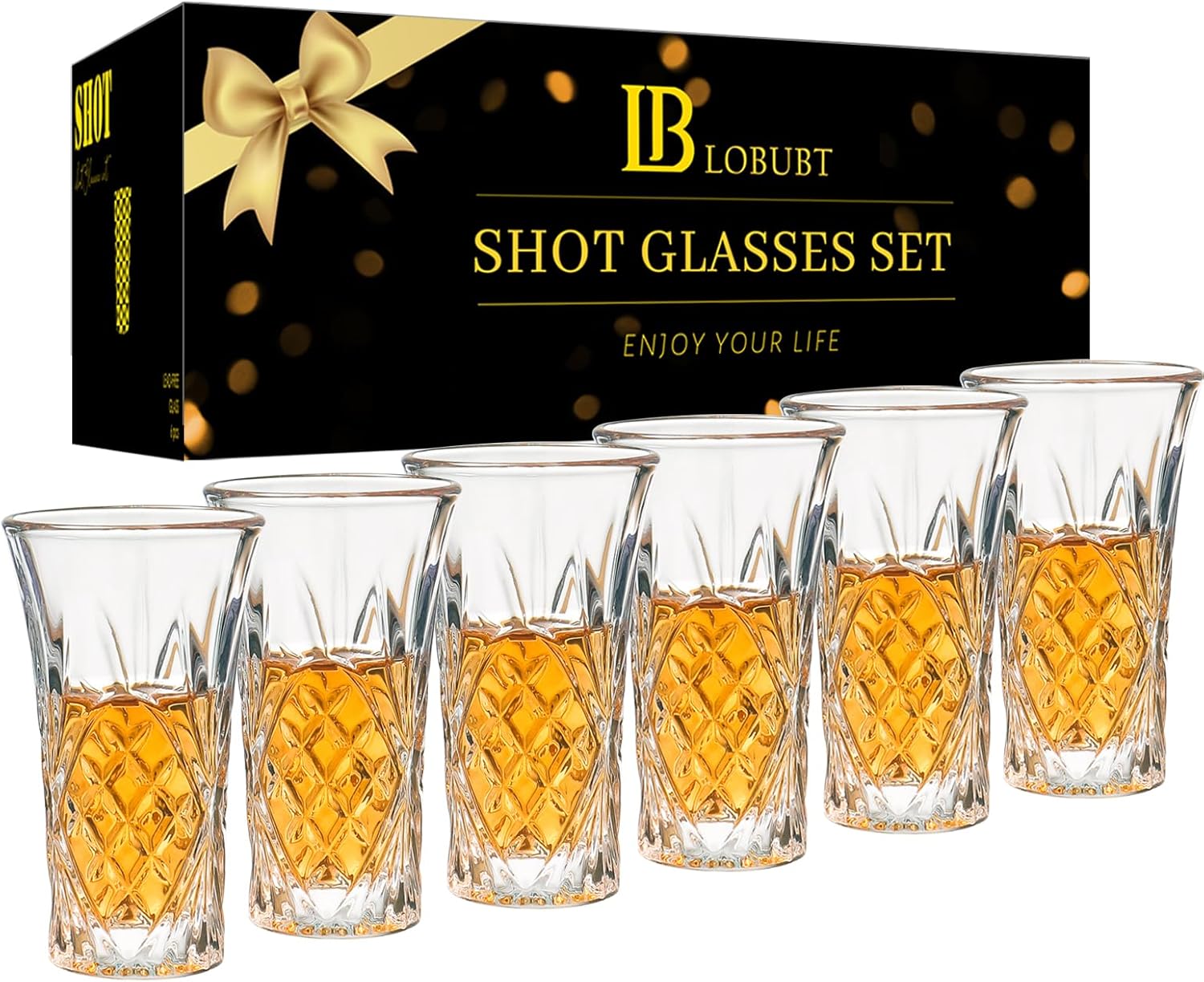 6 Pack Shot Glass Bulk Set with Heavy Base 2 OZ Small Shot Cups for Vodka, Whiskey, Tequila, Espresso, Liquor Set