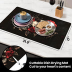 17"x 32" Coffee Bar Mat, Halloween Skull Flower Absorbent Dish Drying Mat Cuttable Hide Stain Draining Table Pad for Kitchen Counter, Coffee Bar Accessories