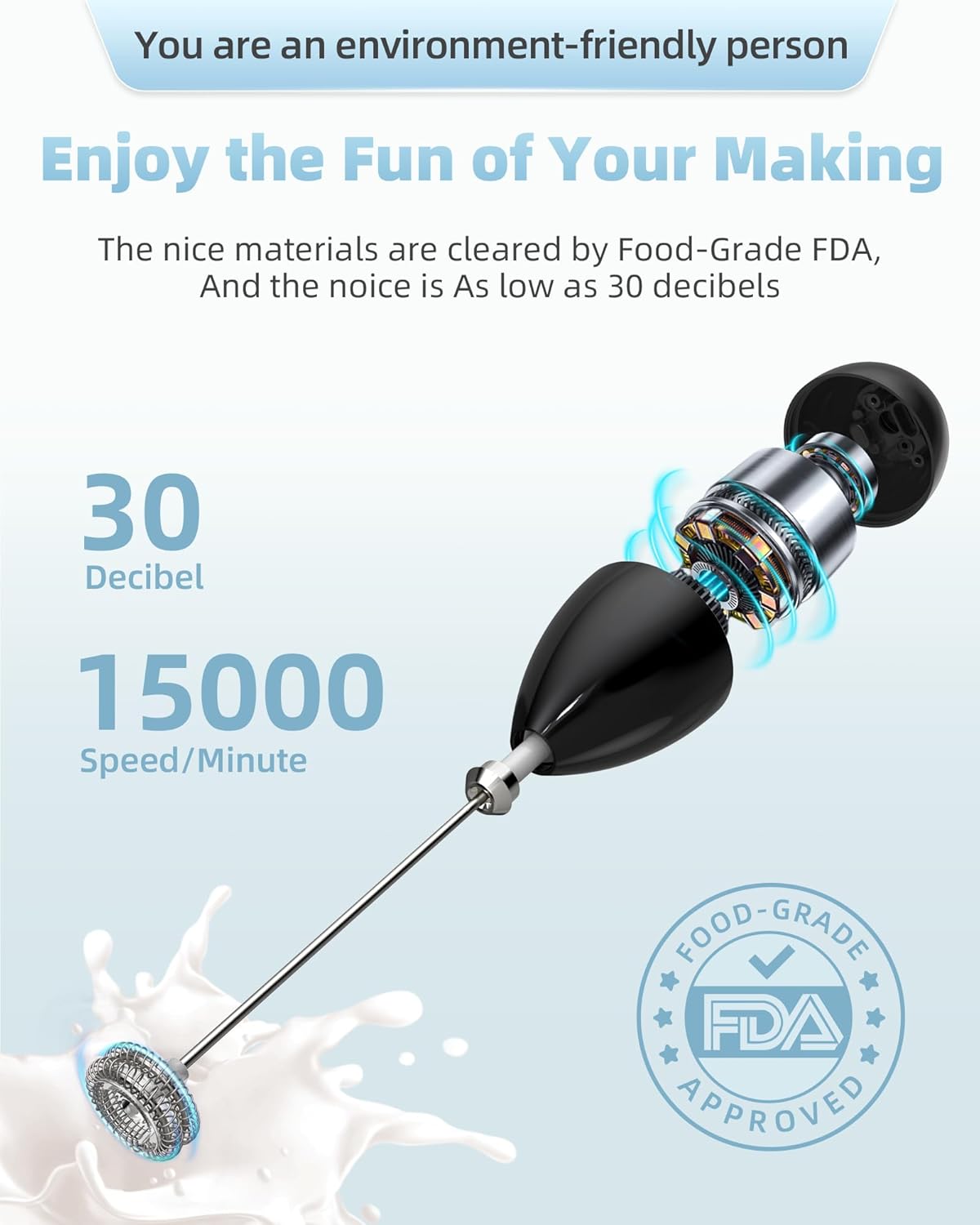 Rechargeable Milk Frother Handheld, Travel Portable Frother Wand for Coffee, USB C Electric Whisk with Stand & Case, Waterproof Hand Drink Mixer for Lattes, Cappuccino, Matcha, Egg (Black)