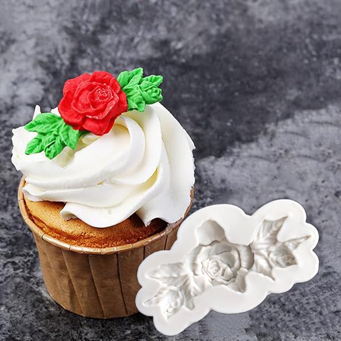 3Pcs Rose Wreath Flower Bouquet Leaves Fondant Molds for Wedding Cake Decorating Cupcake Topper Candy Chocolate Gum Paste Polymer Clay