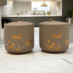 Bare & Balanced Premium Ceramic Tea Canister Set – Handcrafted Storage Jars with Airtight Lids | Crane & Mountain Design | Ideal for Tea, Coffee, Spices | Gift-Ready Box (Light beige)