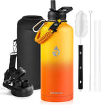 Insulated Water Bottle 87 oz, Triple Wall Vacuum Stainless Steel (Cold for 48 Hrs), Leak Proof & Non-BPA, Modern Water Flask Jug with Paracord Handle & Straw Spout Lids, Ombre Orange