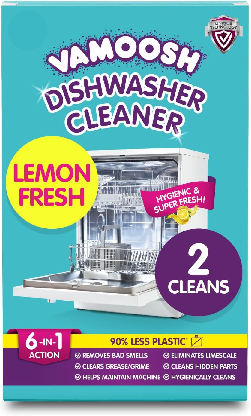 Vamoosh 6-in-1 Dishwasher Cleaner | Natural Citric Acid Cleaning Formula | Limescale Removal | Grease Elimination | Eco-Friendly | Made in the UK | 50g (Pack of 2)
