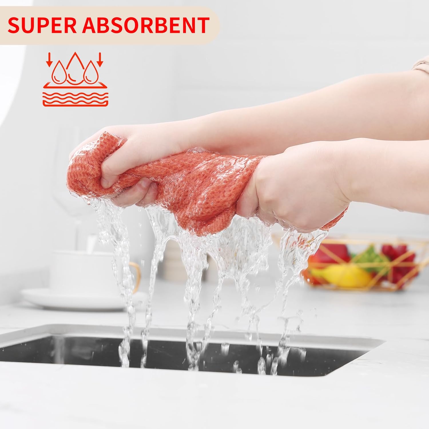 Kitinjoy 100% Cotton Waffle Weave Kitchen Towels, 12-Pack Super Soft and Absorbent Dish Towels for Drying Dishes, Kitchen Hand Towels, 13 in x 28 in, Coral