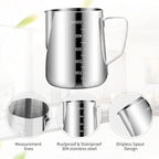 Stainless Steel Milk Frothing Pitcher 20oz/600ml for Milk Cappuccino Coffee Stencils Latte Art, Milk Jug Cup with Decorating Art Pen, Powder Shaker, 16 Pieces Coffee Decorating Stencils
