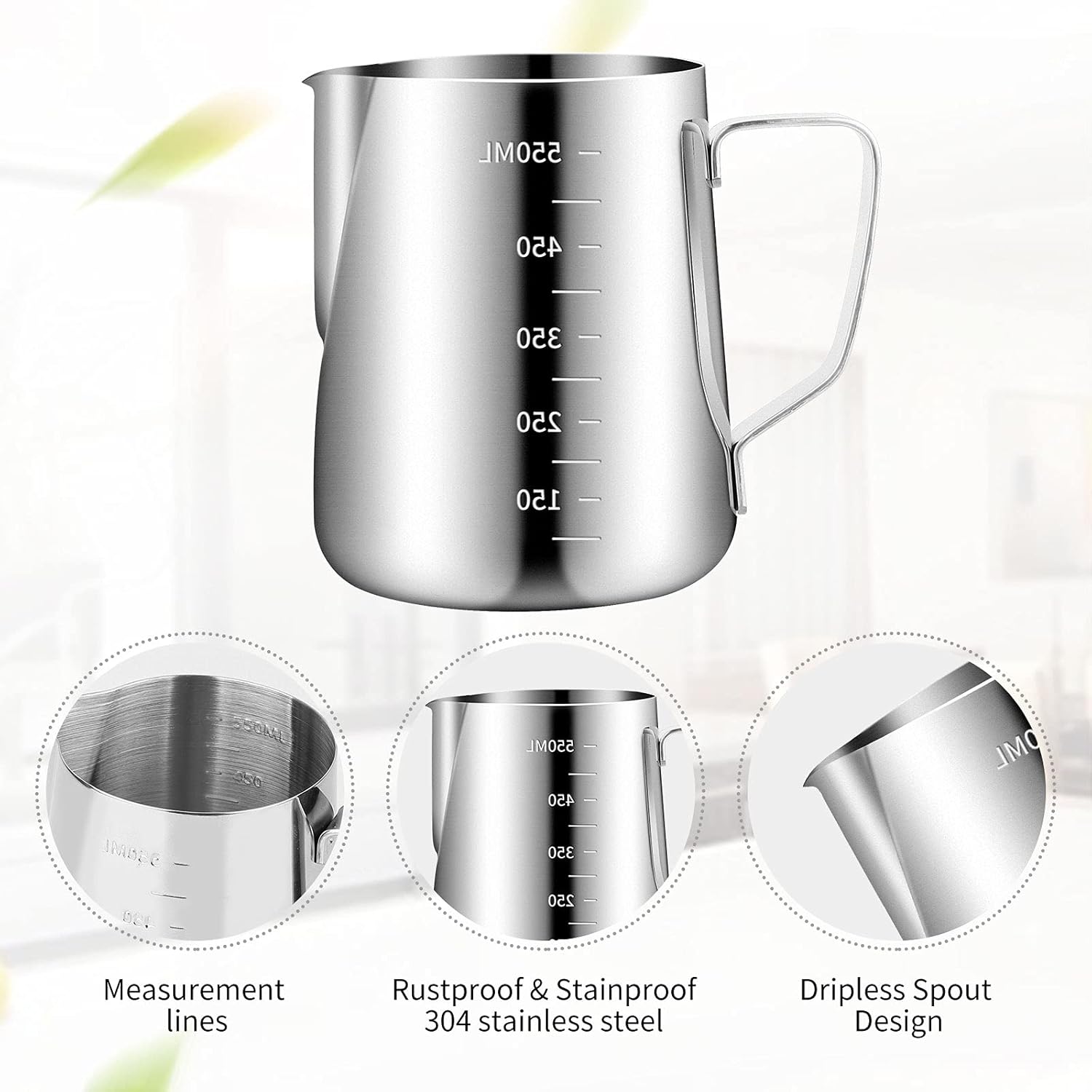 Stainless Steel Milk Frothing Pitcher 20oz/600ml for Milk Cappuccino Coffee Stencils Latte Art, Milk Jug Cup with Decorating Art Pen, Powder Shaker, 16 Pieces Coffee Decorating Stencils