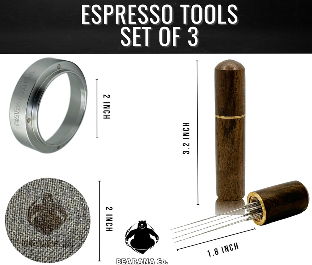 51mm Coffee Espresso Tools Accessories 3x Set┃Dosing Funnel Ring, WDT Needle Distributor, Stainless Steel Puck Screen Filter┃Barista Set for Coffee Lovers┃Gift Idea (51mm)