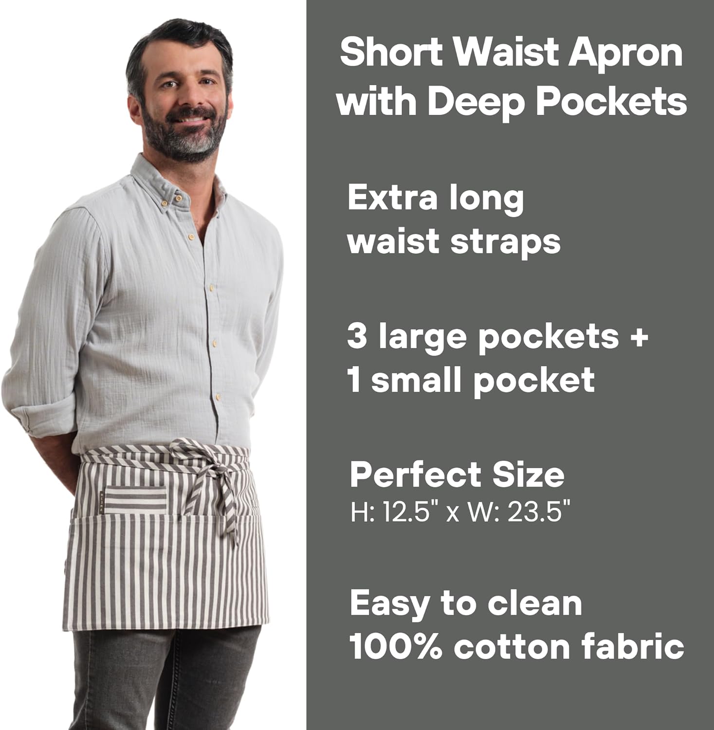 MEEMA Waist Kitchen Apron with Pockets for Women & Men | Server Cute Chef Aprons for Women with Pockets | Twill Adults Aprons for Cooking | Baking Apron