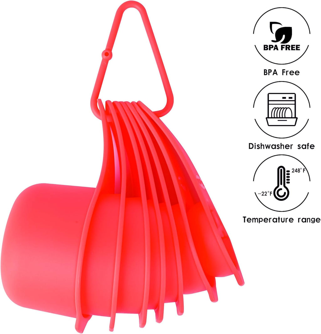 Red Measuring Cups and Spoons Set 15, 7 Plastic Measuring Cup Set, 7 Spice Long Handle Measuring Spoons with 1 Leveler for Kitchen and Baking, Dry Metric Measure Cups & Spoons Set