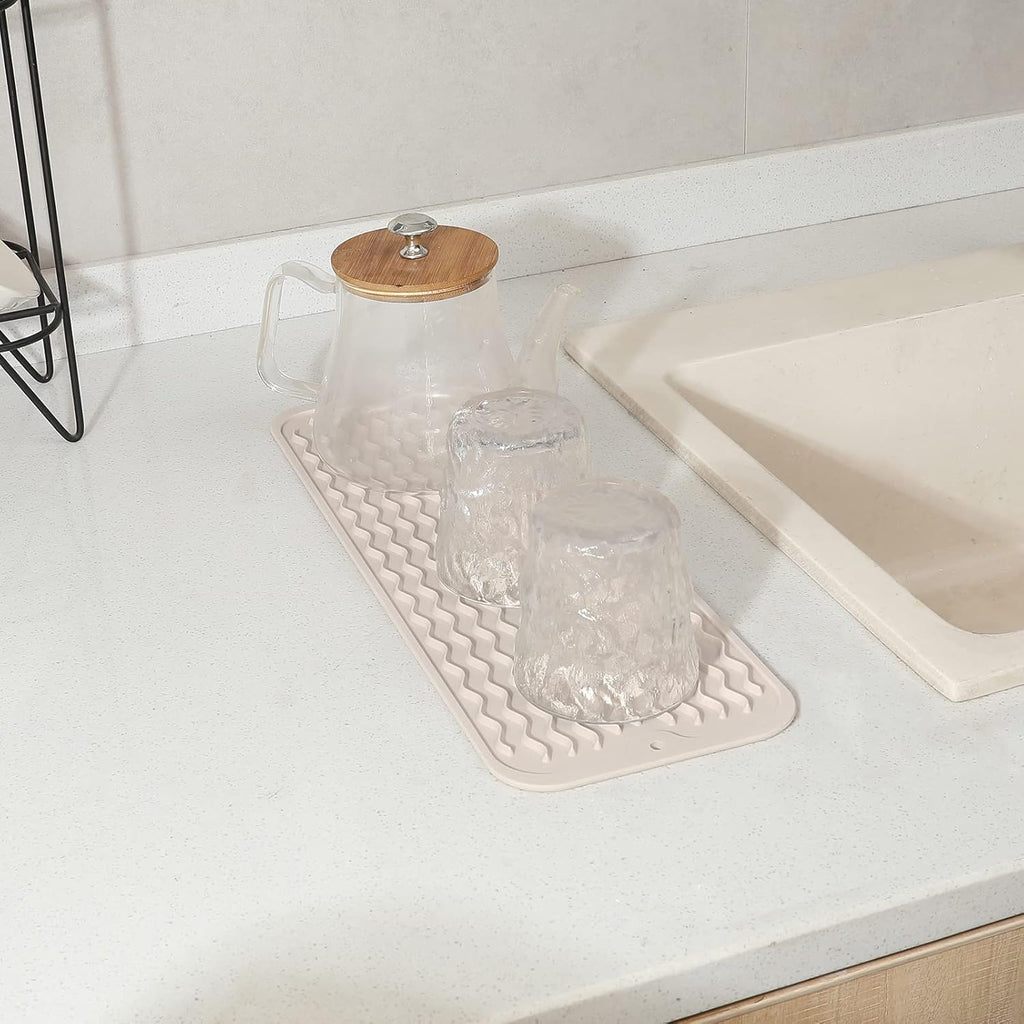 Silicone Dish Drying Mat for Multiple Usage,Easy clean,Eco-friendly,Heat-resistant Silicone Mat for Kitchen Counter,Sink,Bar,Bottle,or Cup Tapioca M 17 inches x 6 inches