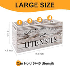 Rustic White Wooden Utensil Holder for Kitchen Counter Decor Extra Large Utensil Crock Organizer Silverware Caddy Farmhouse Wood Cutlery Holder Cooking Utensil Stand Storage kitchen Tools Holder