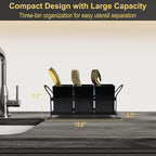 Cutlery Holder with Drain Holes, Dishwasher Safe Silverware Caddy for Party, Kitchen Counter, 3pcs Bins Set Countertop Utensil Holder for Spoons, Forks and Knives, Black