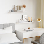 Floating Shelves for Wall, White Wood Wall Shelf Set of 2, 24" Wall Mounted Floating Shelf for Kitchen, Living Room, Bedroom, Bathroom Storage, Book Shelf for Walls Home Decor, Frame Display