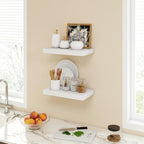 16 Inch Floating Shelves, 9.3" Deep Floating Shelf Wall Mounted, 16" Wall Shelves, Rustic Deep Bookshelf, Large Display Shelves & Storage Shelves for Bedroom, Living Room, White, Set of 2