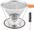 Pour Over Coffee Dripper, Paperless Pour Over Coffee Filter, Reusable Pour Over Coffee Maker Set, Dual-Layer Stainless Steel Cone Filter, Detachable Dripper Stand, Single Cup Brewer 1-2 Cup