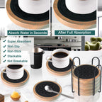 Wood Coasters for Drinks Set of 8, Minacun Absorbent Coaster, Drinks Coasters for Coffee Tabletop Protection, Non-Slip, Non-Stick, Suitable for Kinds of Cups Wooden Table Drink, 4.3 Inch Black