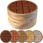 Coasters for Drinks Absorbent 5 Pack, Wood & Felt, Non-Slip, Non-Stick, Brown, Round, 4.3 Inch