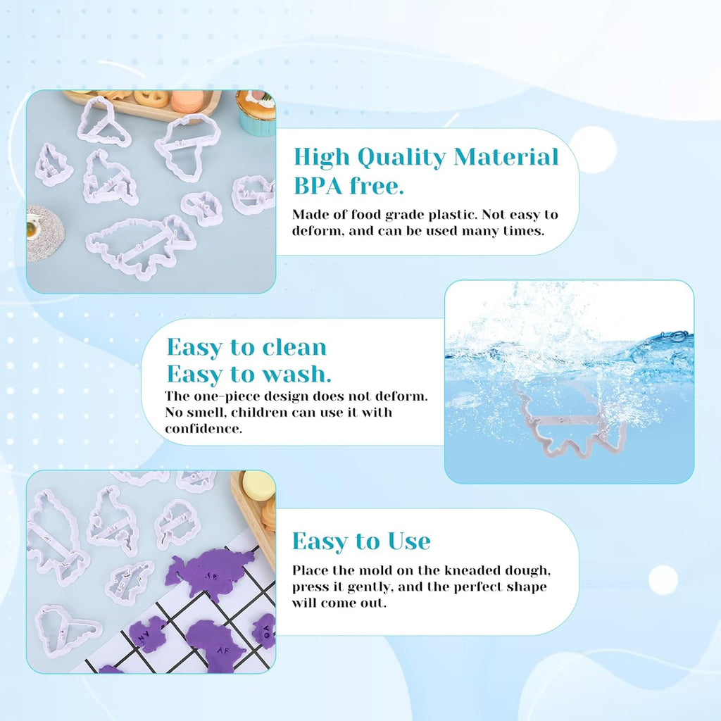 Molain 7 PCS World Map Shape Cookie Cutters, Cake Decorating Stencil, Seven Continents Shape Cookie Cutter Set, for Cake, Cookies, Cupcakes, Fondant, Pastry