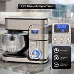 6-IN-1 Stand Mixer, LCD Display Kitchen Electric Mixer, 6.5QT Stainless Steel Bowl, Multi-Function Kitchen Blender With Dough Hook, Whisk, Beater, Meat Grinder, Splash Guard